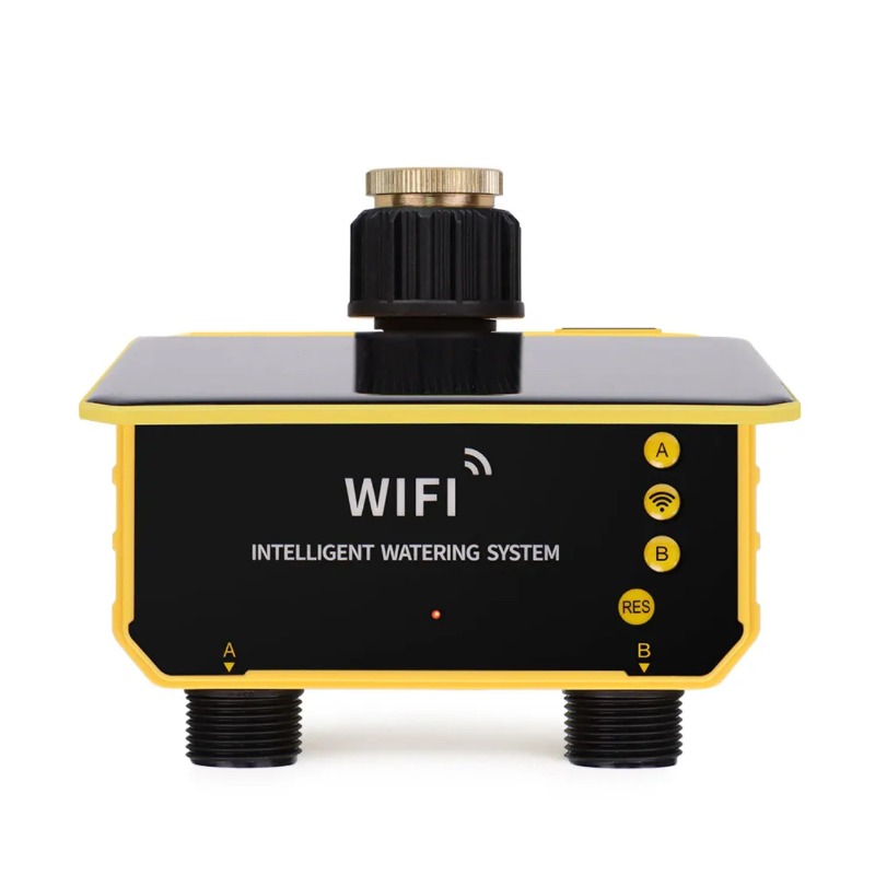 Timer Dual Outlet - WiFiソーラー式水道バルブ灌漑コントローラー、デュアルアウトレット灌漑プール芝生散水タイマー
